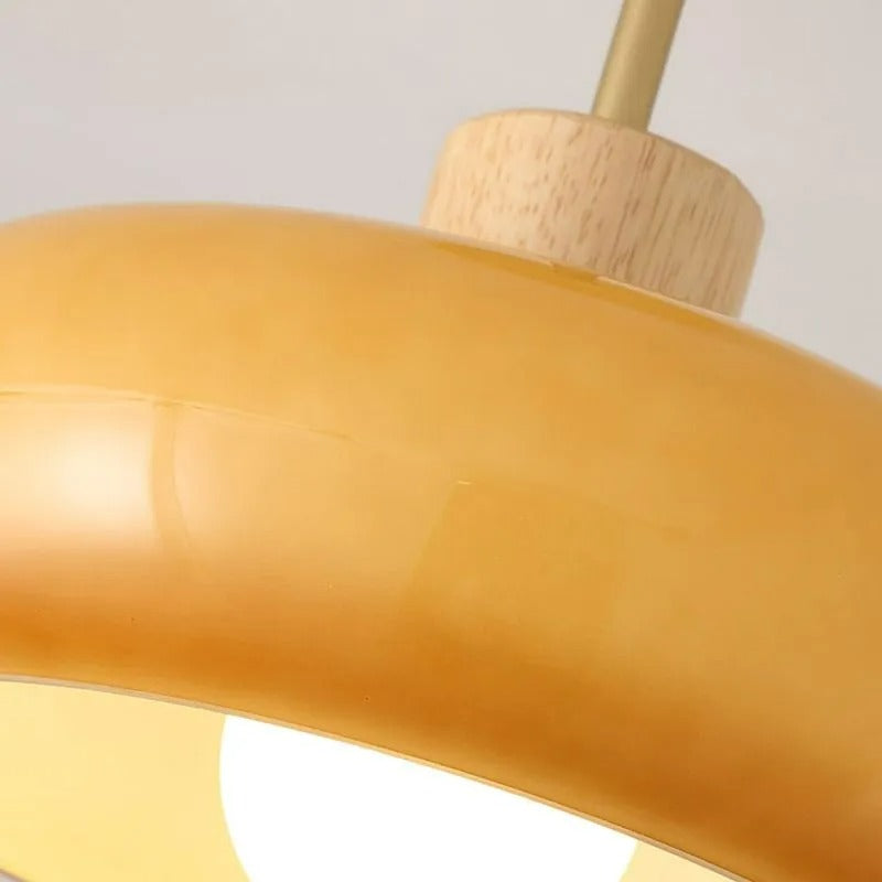 Deckenleuchte aus Holz und Glas | Kuppelförmige Deckenlampe mit weißem oder orangem Glas | Ø 22,9 oder 27,9 cm