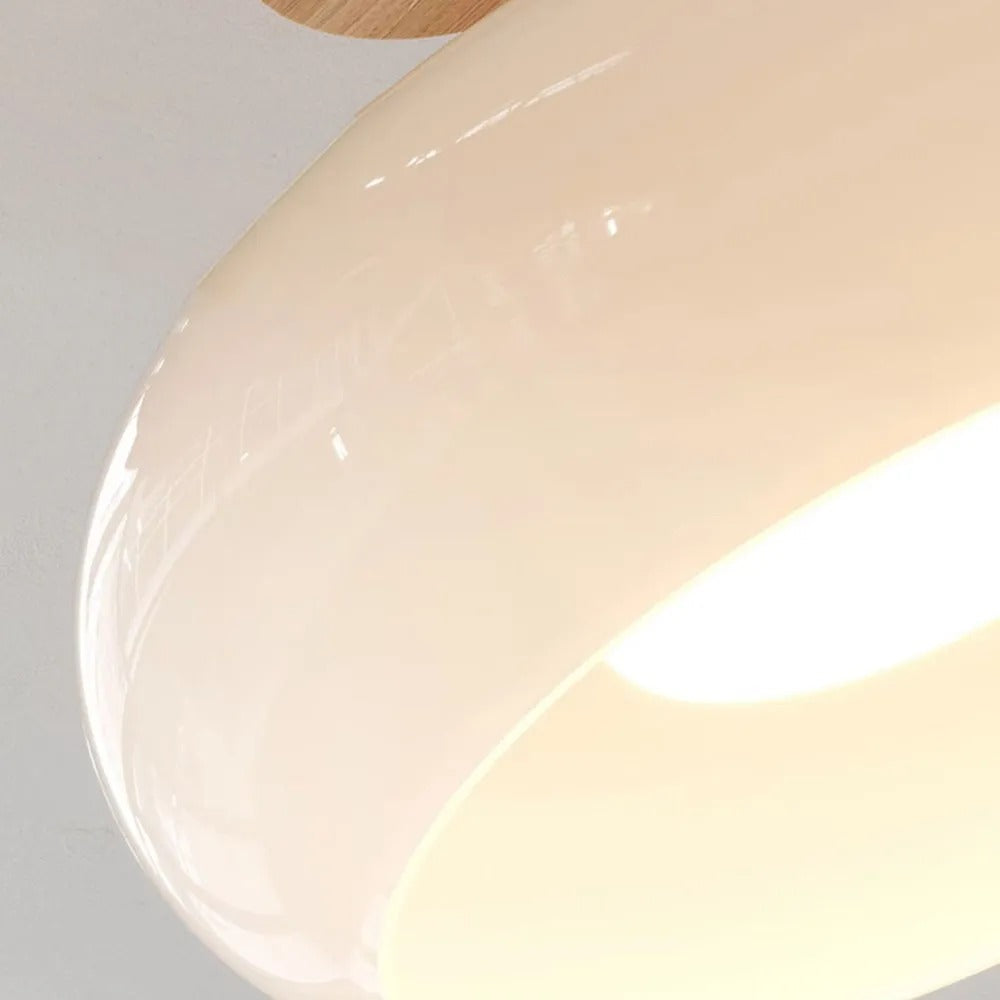 Deckenleuchte aus Holz und Glas | Kuppelförmige Deckenlampe mit weißem oder orangem Glas | Ø 22,9 oder 27,9 cm