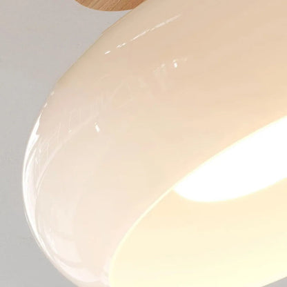 Deckenleuchte aus Holz und Glas | Kuppelförmige Deckenlampe mit weißem oder orangem Glas | Ø 22,9 oder 27,9 cm