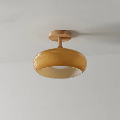 Deckenleuchte aus Holz und Glas | Kuppelförmige Deckenlampe mit weißem oder orangem Glas | Ø 22,9 oder 27,9 cm