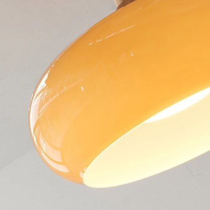 Deckenleuchte aus Holz und Glas | Kuppelförmige Deckenlampe mit weißem oder orangem Glas | Ø 22,9 oder 27,9 cm