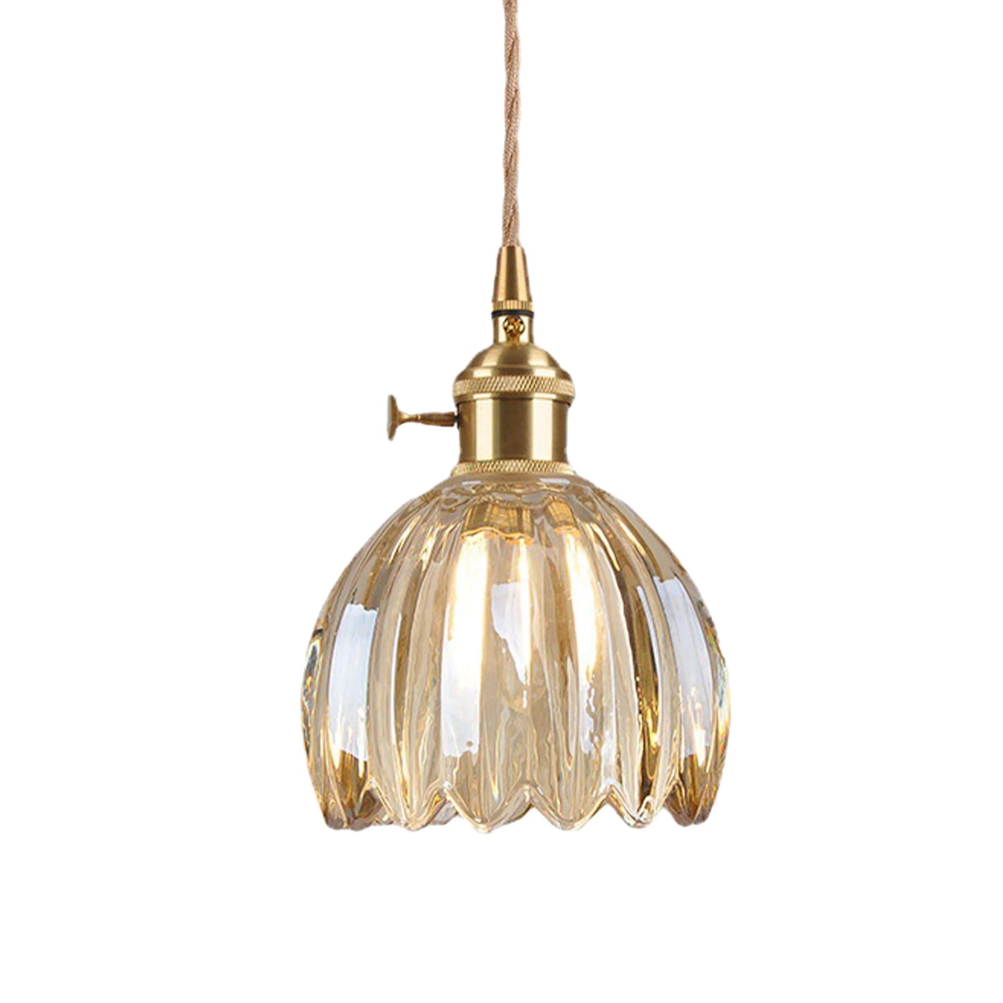 Bärnstensfärgad pendellampa i glas med blomformade blad