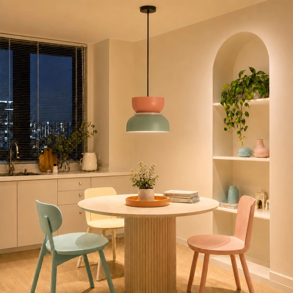Pendelleuchte Color Block | Farbiger Acrylschirm & Aluminium | E27-Fassung | Wohnzimmer & Essbereich