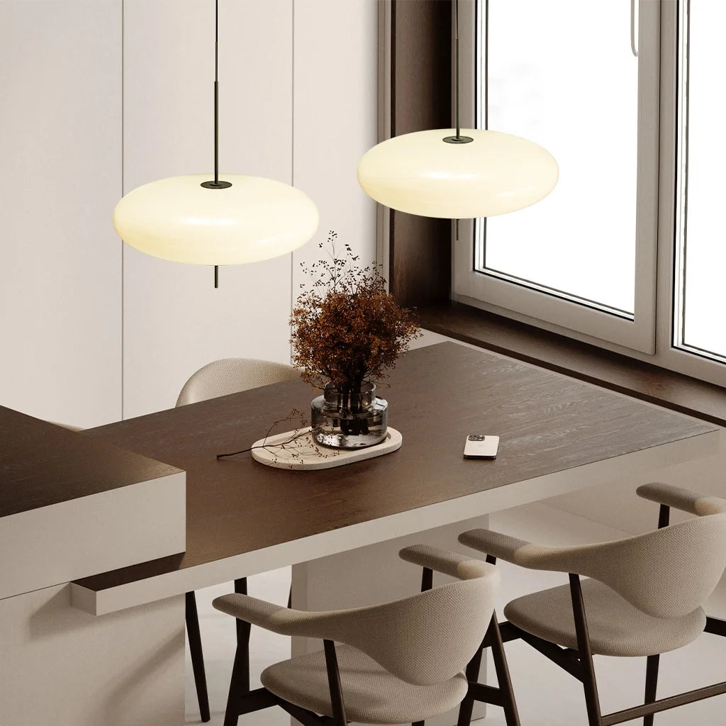 Tellerförmige Pendelleuchte aus Acryl & Metall | Runder Schirm 50 cm | E27 Verstellbares Kabel | Wohnzimmer & Essbereich