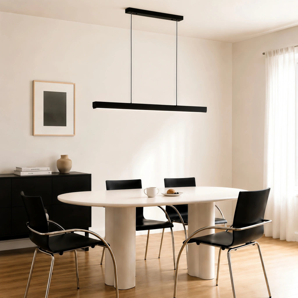 Lineare LED-Pendelleuchte aus Aluminium & Walnuss | Stufenlos dimmbar | Höhenverstellbar | Küche & Esstisch