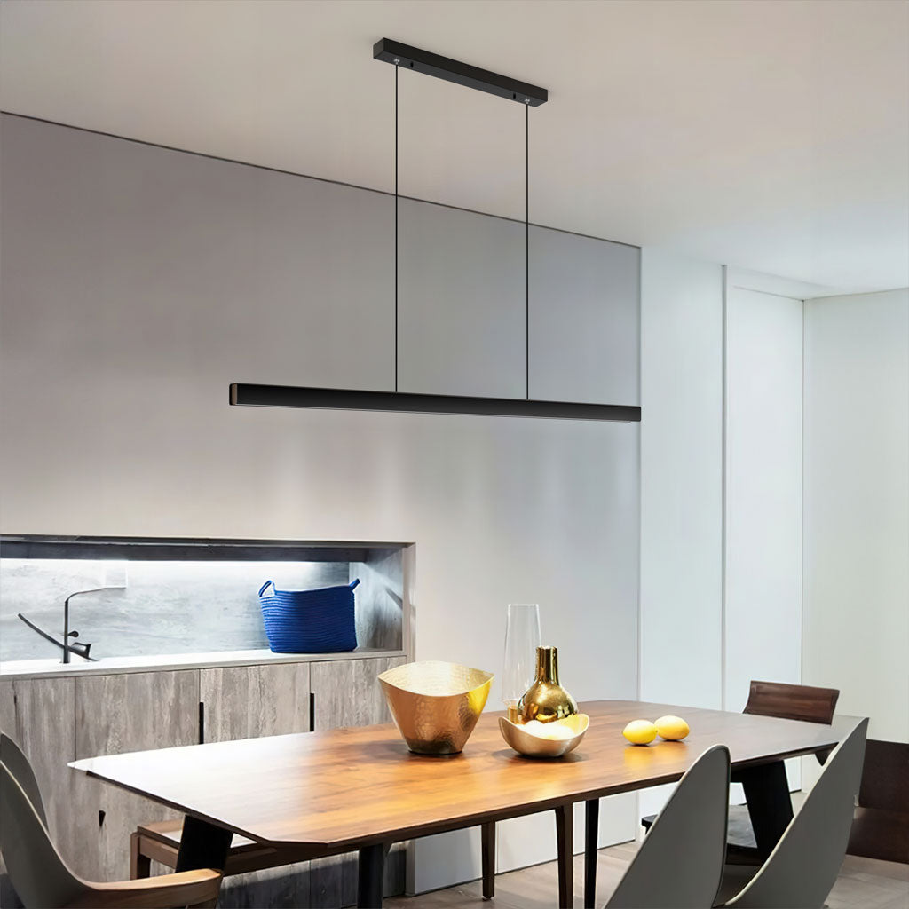 Lineare LED-Pendelleuchte aus Aluminium & Walnuss | Stufenlos dimmbar | Höhenverstellbar | Küche & Esstisch