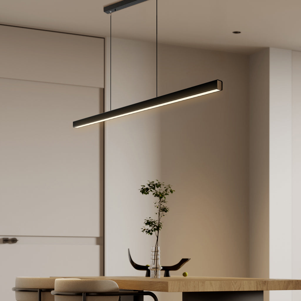 Lineare LED-Pendelleuchte aus Aluminium & Walnuss | Stufenlos dimmbar | Höhenverstellbar | Küche & Esstisch