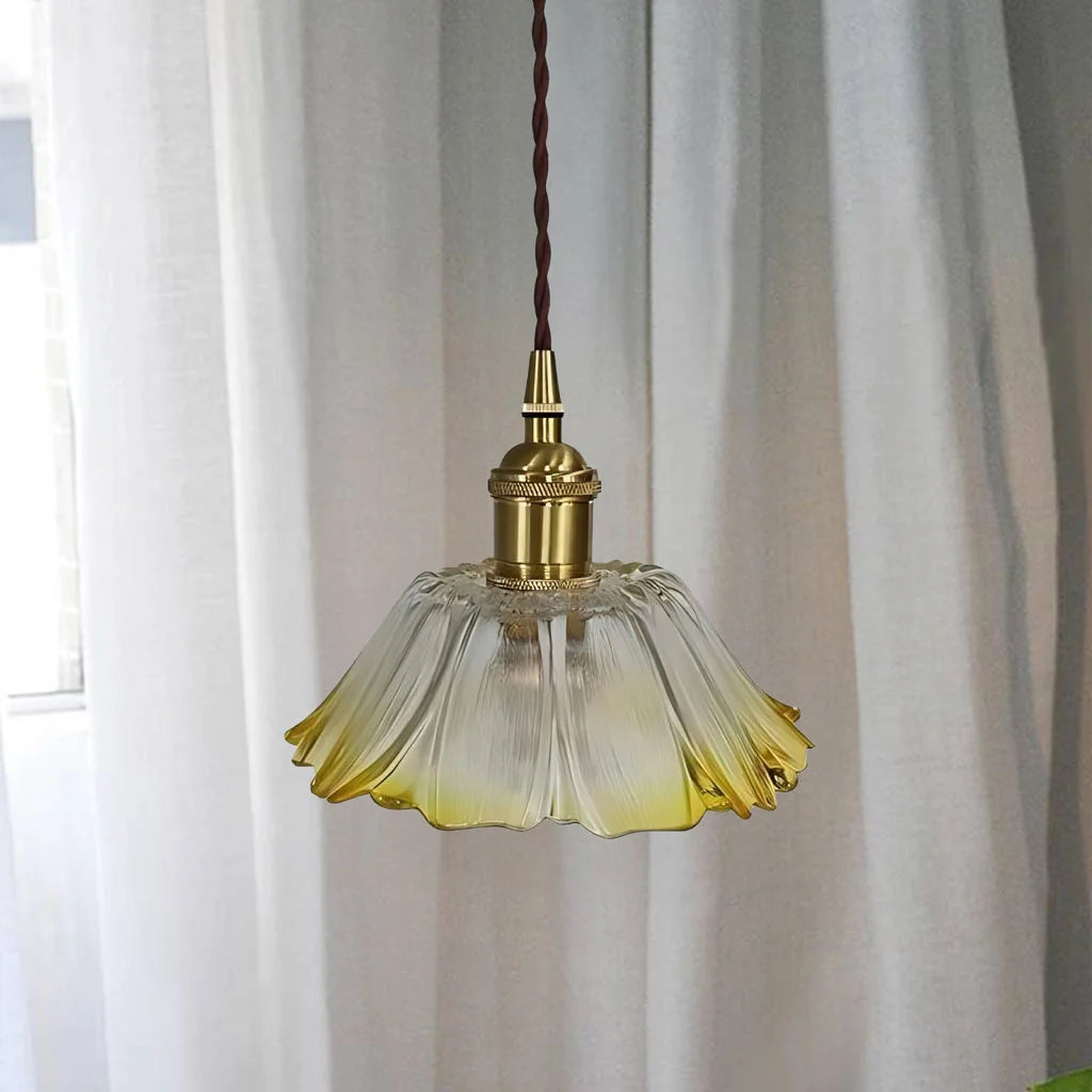 Ny gul glasskärm på pendellampa med E27-sockel