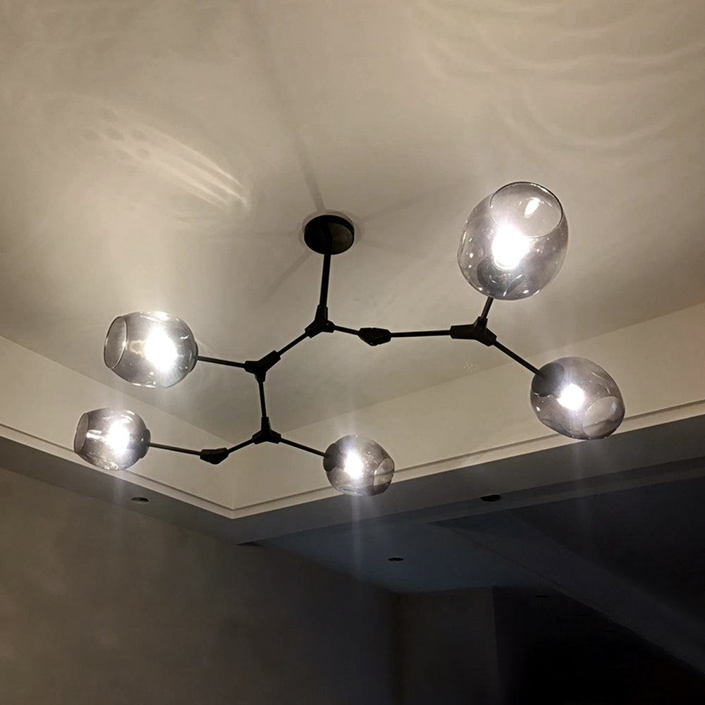 Pendelleuchte mit Glaskugeln | Schwarzes oder Goldenes Gestell | 5–9 Lichter | Klares, Rauch- oder Farbiges Glas