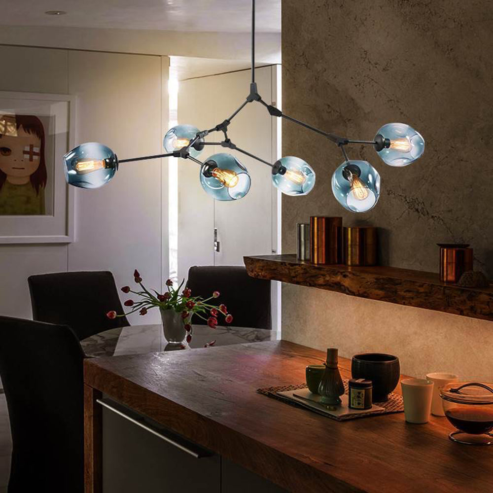 Pendelleuchte mit Glaskugeln | Schwarzes oder Goldenes Gestell | 5–9 Lichter | Klares, Rauch- oder Farbiges Glas